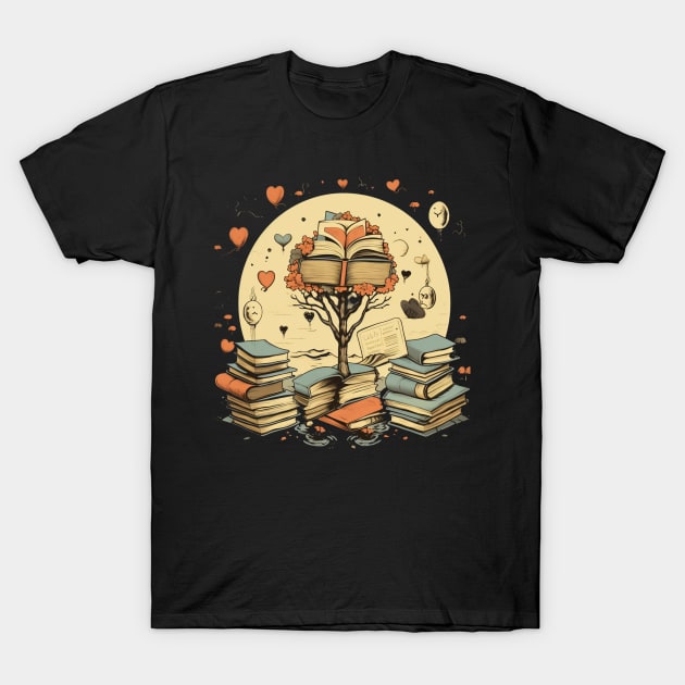 Tree growing from a book Gift for Bookworm T-Shirt by Positive Designer